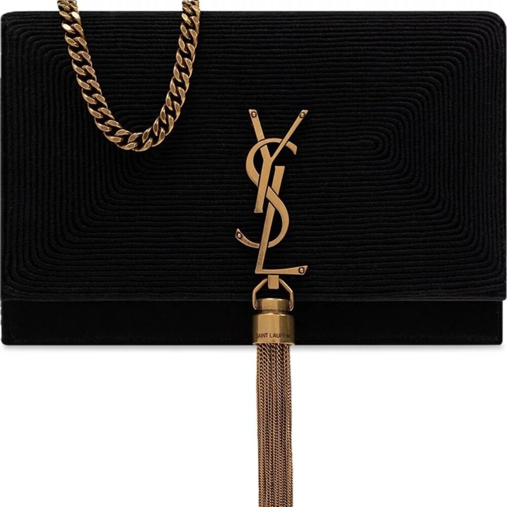 Saint Laurent YSL Monogram Kate Tassel Satin Crossbody Wallet On Chain Bag